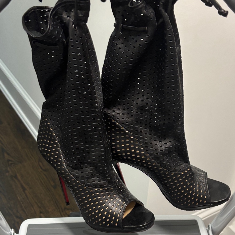 Christian Louboutin Black Peep-Toe Heeled Boots